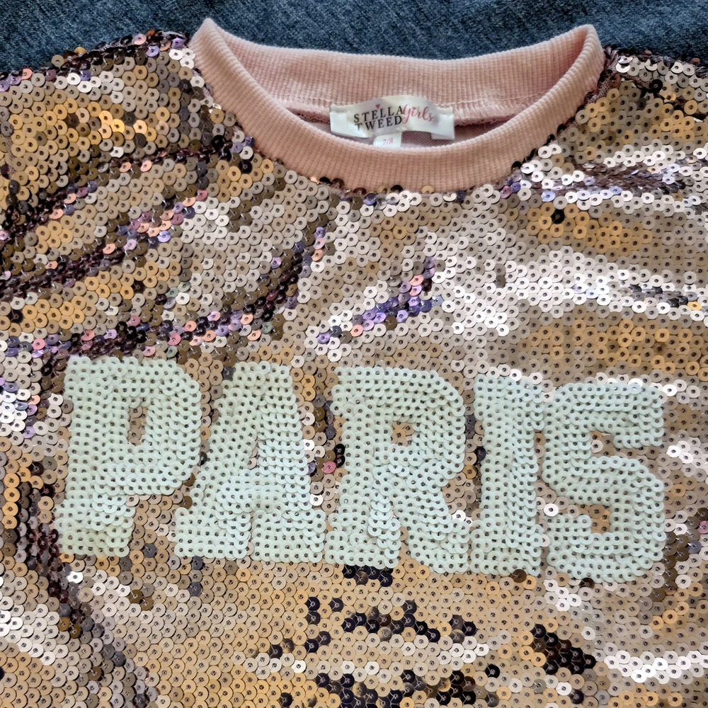 Stella Tweed Kids Pink Sequin Paris Top - Picture 2 of 4